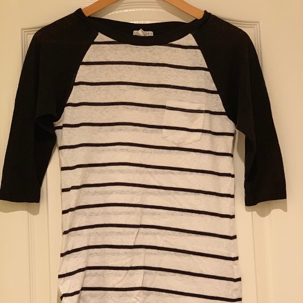black and white striped 3/4 sleeved baseball tee